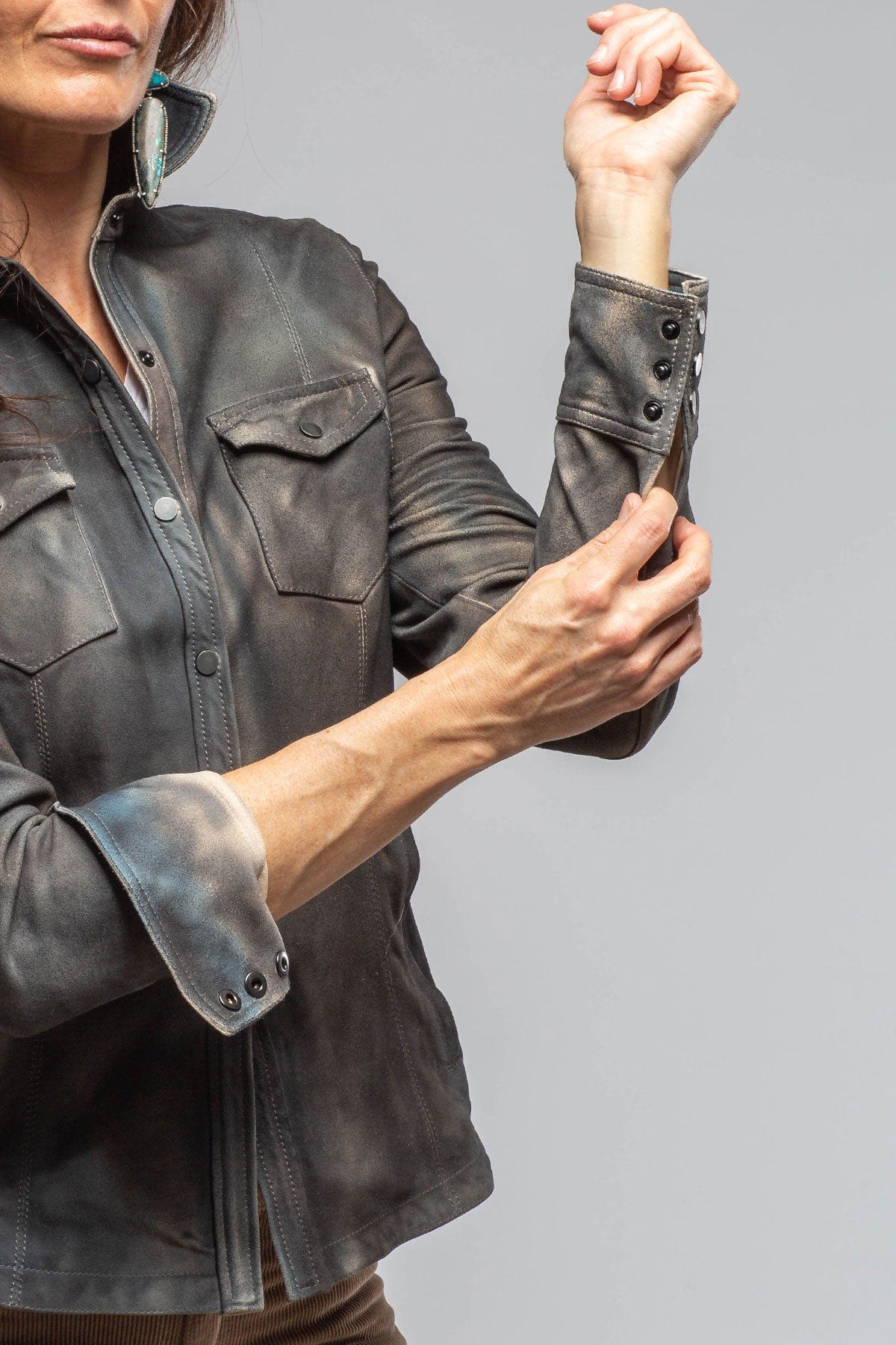 Yarrow Washed Suede Shirt In Charred Wood - Image 7